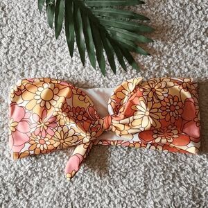 Groovy Floral Front Tie Bandeau Bikini Top